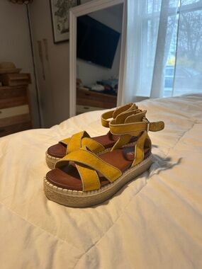 Yellow Suede Espadrille Platform Sandals